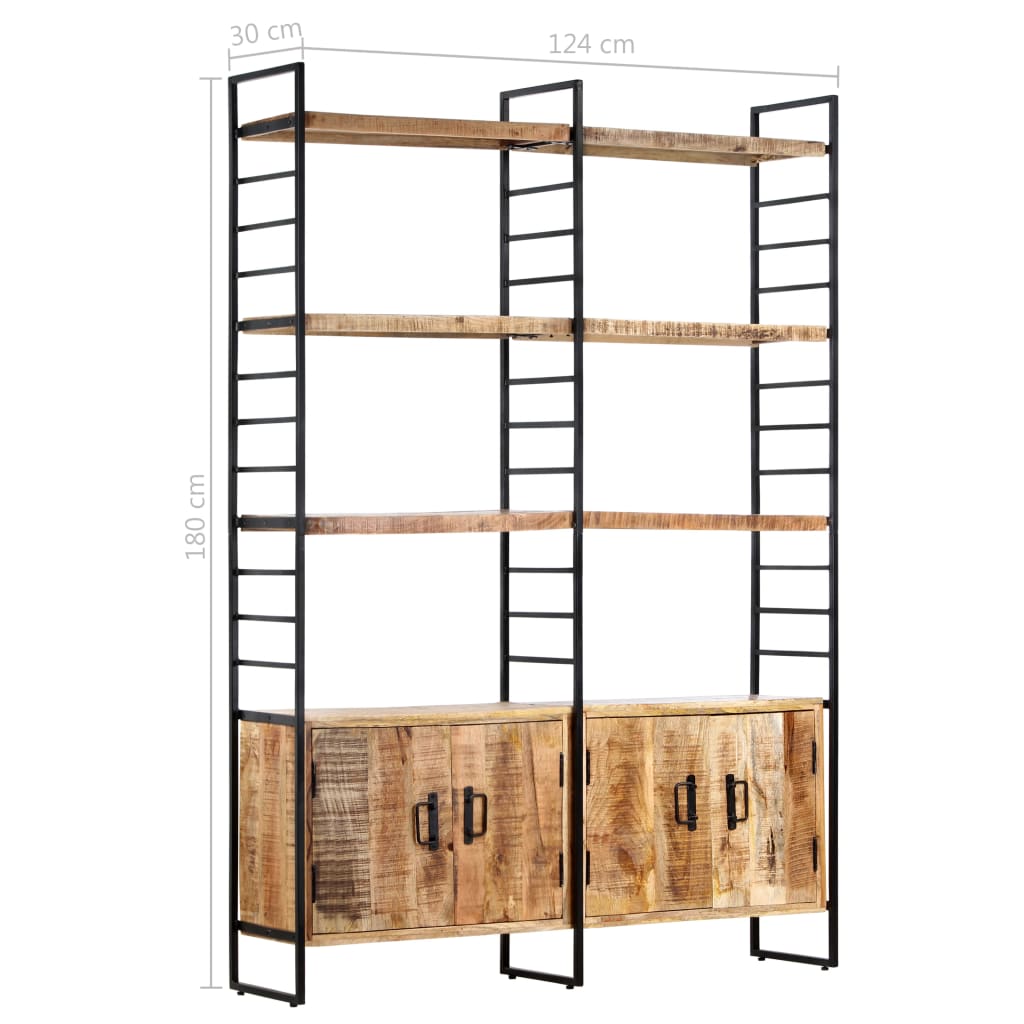 Boekenkast met 4 schappen 124x30x180 cm ruw mangohout