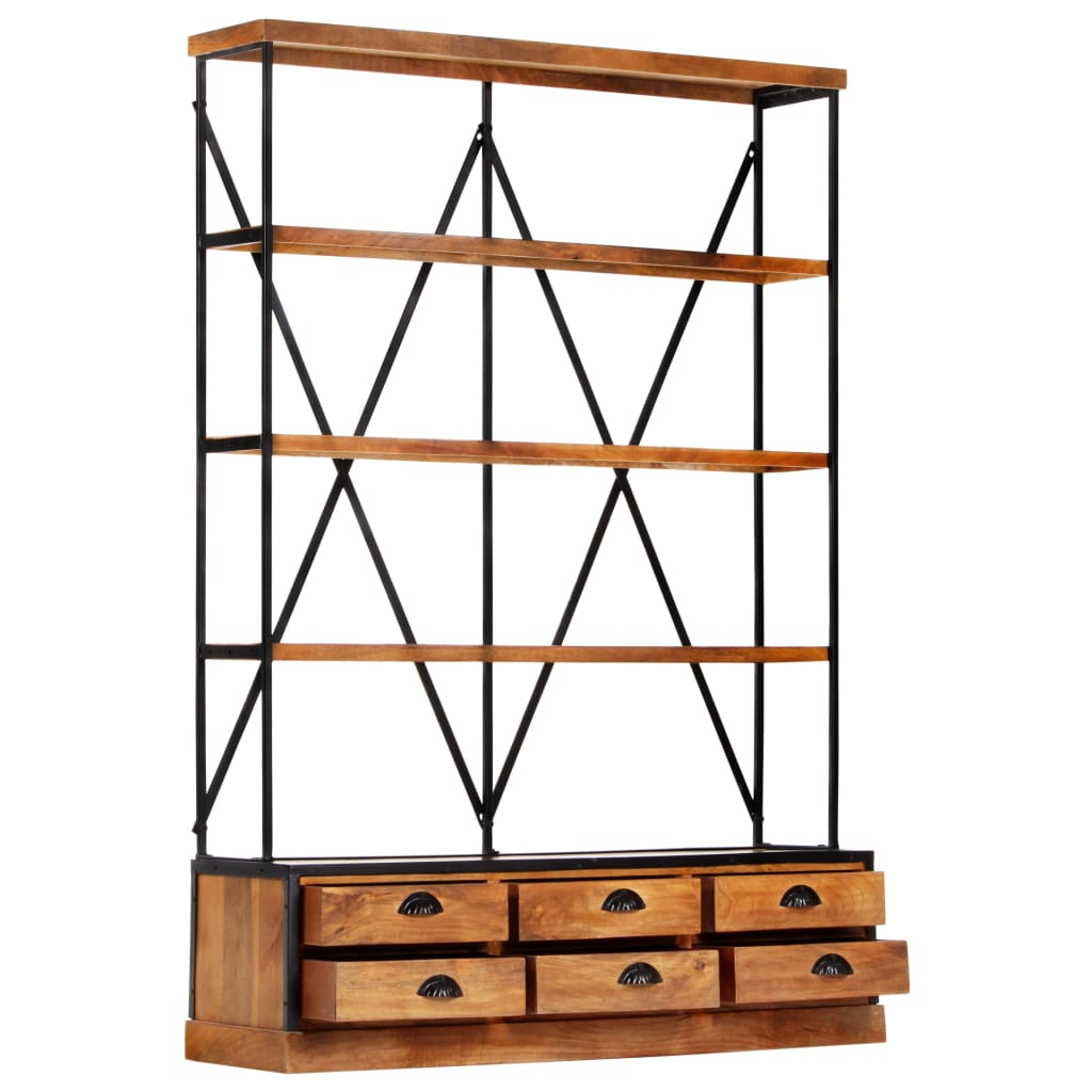 Boekenkast 4-laags met 6 lades 122x36x181 cm massief mangohout