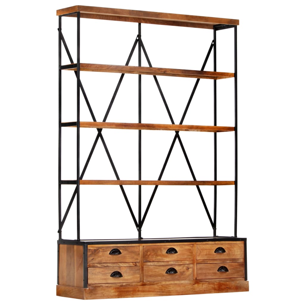 Boekenkast 4-laags met 6 lades 122x36x181 cm massief mangohout