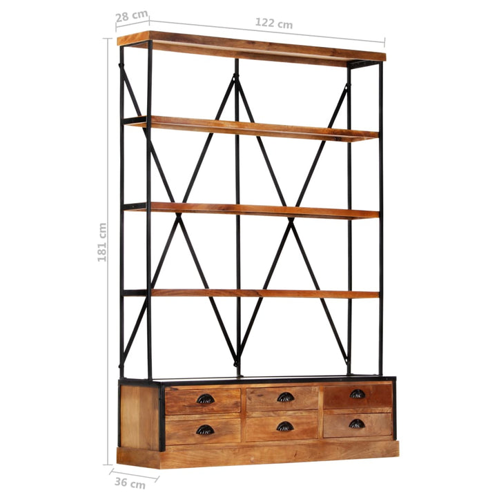 Boekenkast 4-laags met 6 lades 122x36x181 cm massief mangohout