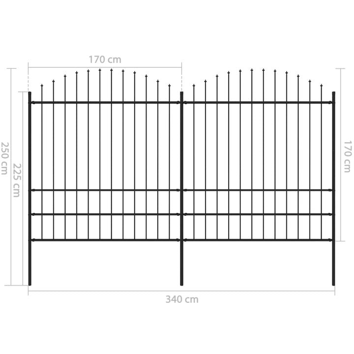 Tuinhek met speren boven (1,75-2)x3,4m staal zwart