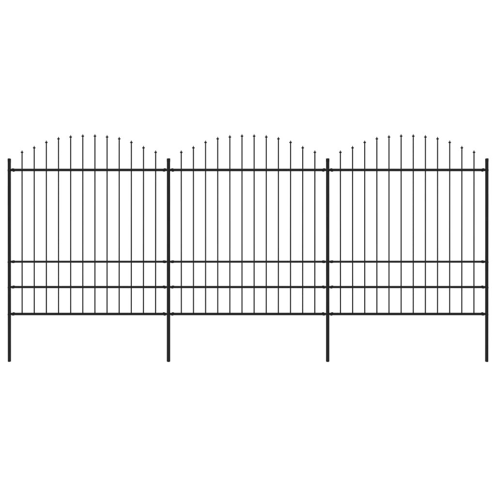 Tuinhek met speren bovenkant (1,75-2)x5,1 m staal zwart