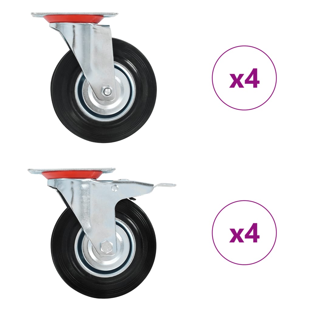 8 st Zwenkwielen 125 mm