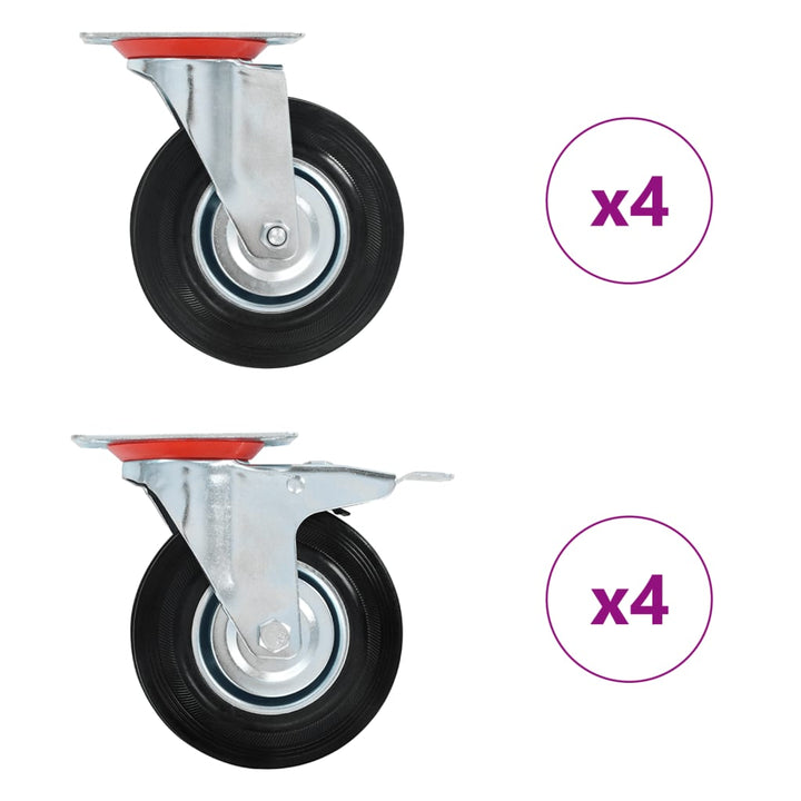 8 st Zwenkwielen 125 mm