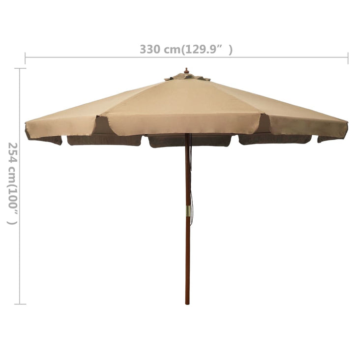 Parasol met houten paal 330 cm taupe