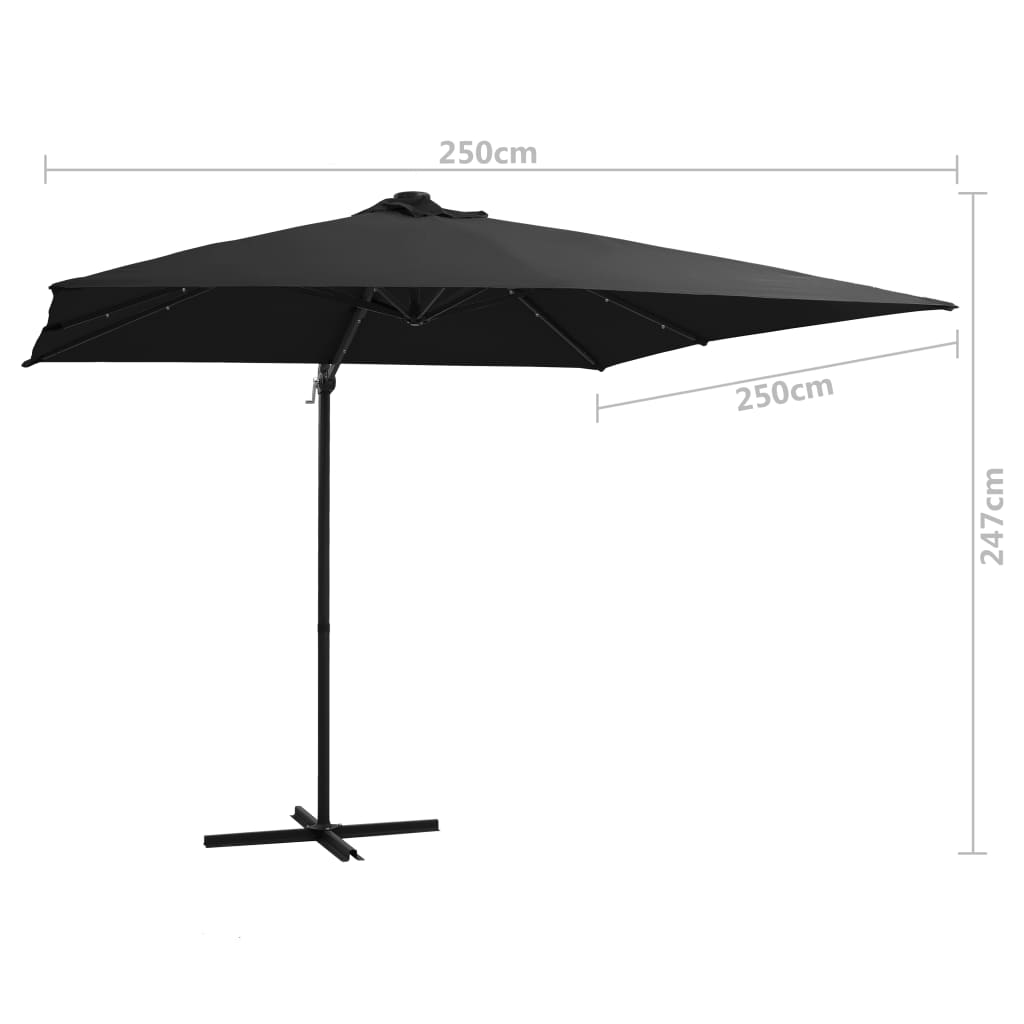 Zweefparasol met LED en stalen paal 250x250 cm zwart