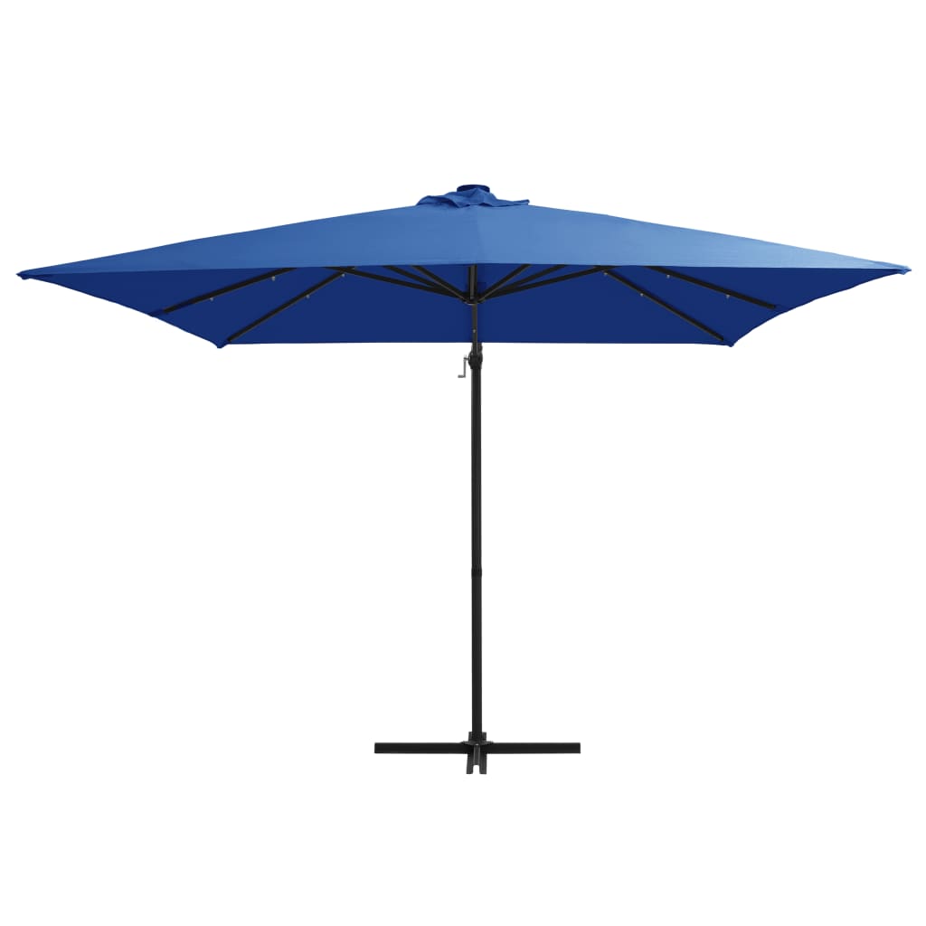 Zweefparasol met LED en stalen paal 250x250 cm azuurblauw