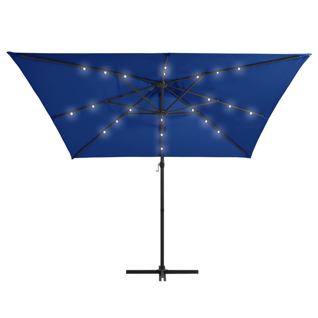 Zweefparasol met LED en stalen paal 250x250 cm azuurblauw