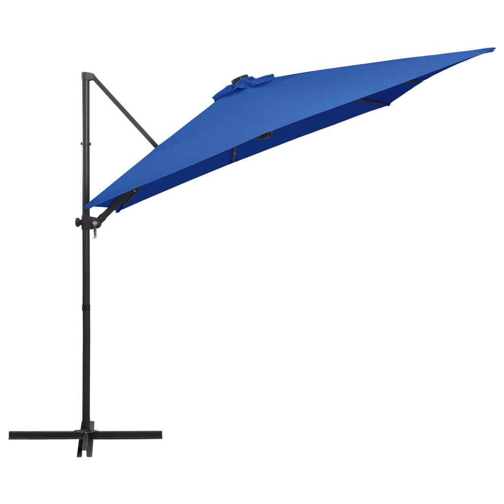 Zweefparasol met LED en stalen paal 250x250 cm azuurblauw