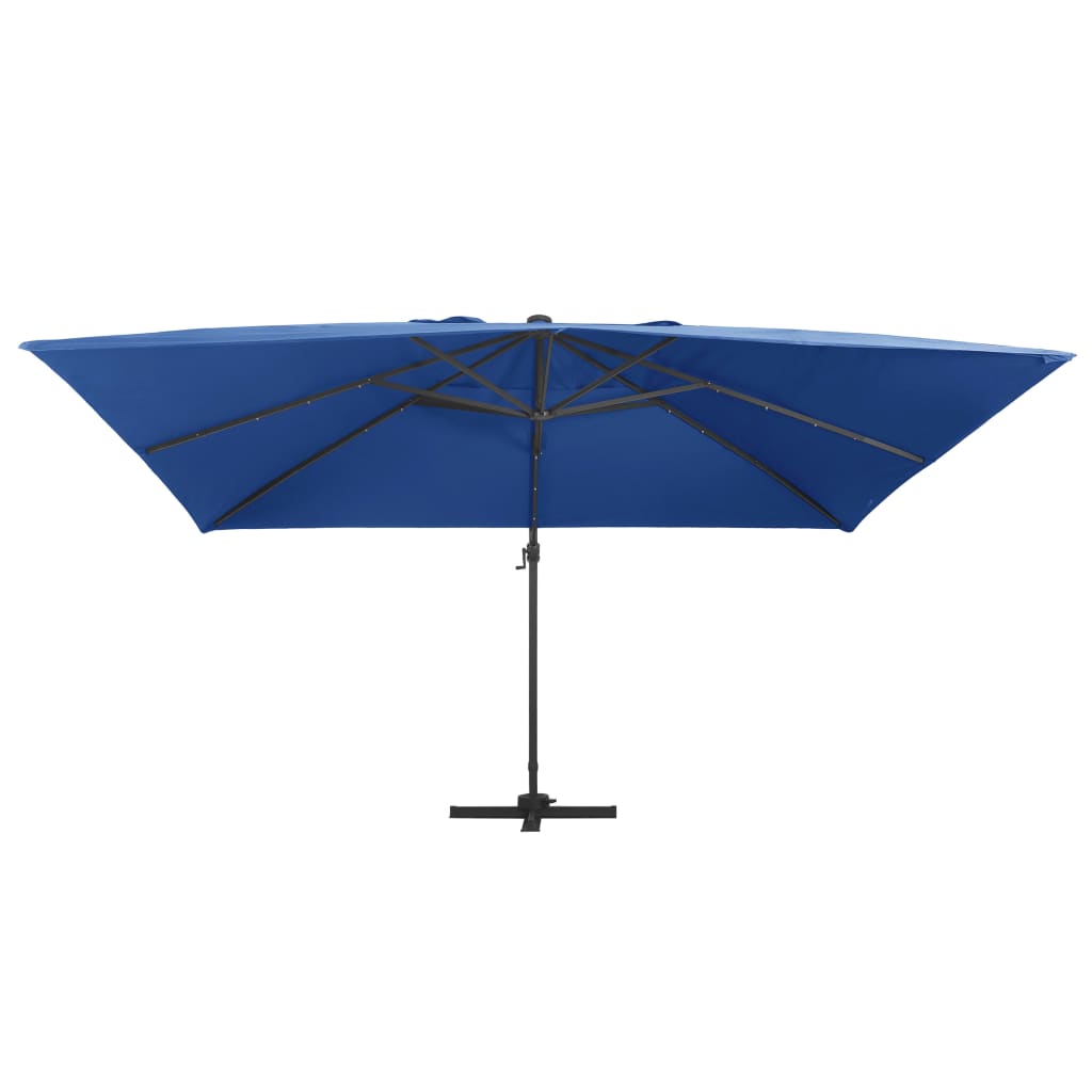 Zweefparasol met LED en aluminium paal 400x300 cm azuurblauw