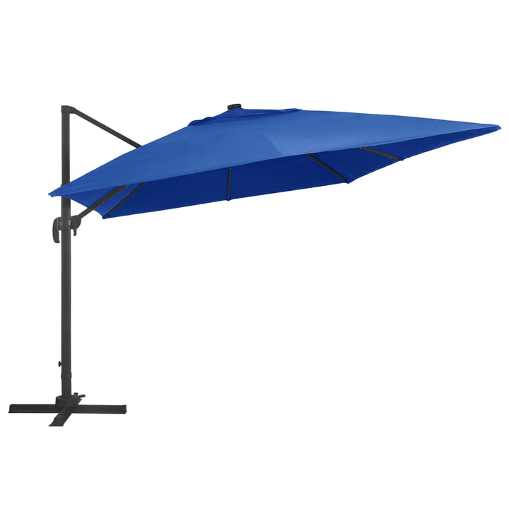 Zweefparasol met LED en aluminium paal 400x300 cm azuurblauw