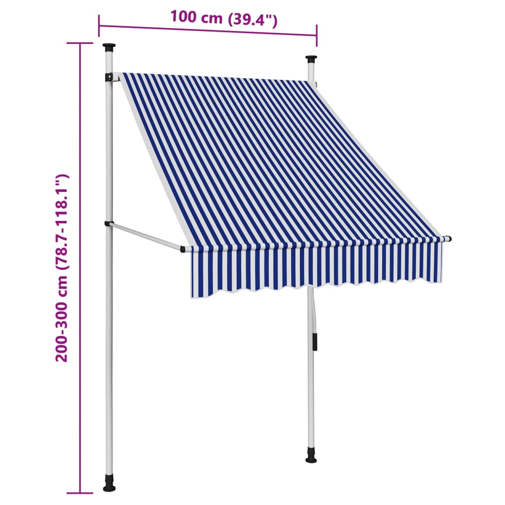 Luifel handmatig uittrekbaar 100 cm blauw en witte strepen