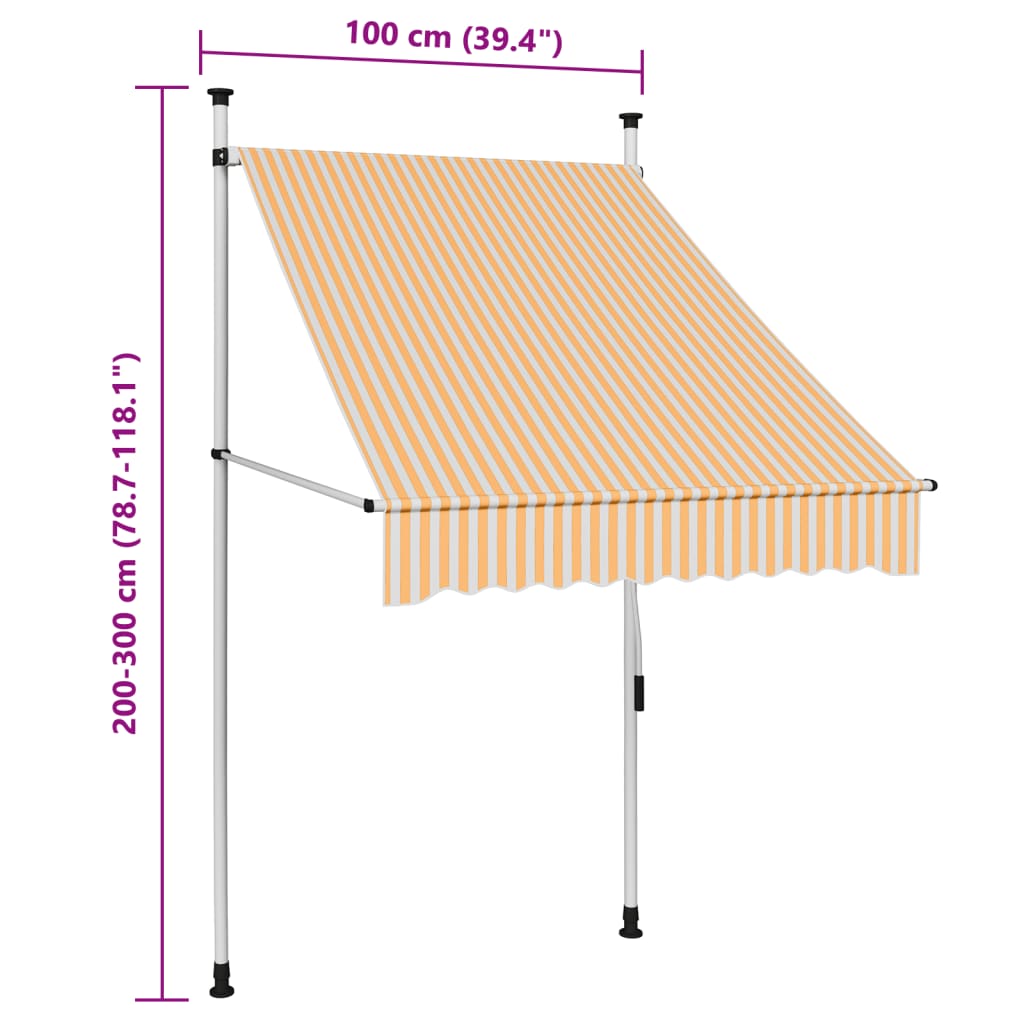 Luifel handmatig uittrekbaar 100 cm oranje en witte strepen