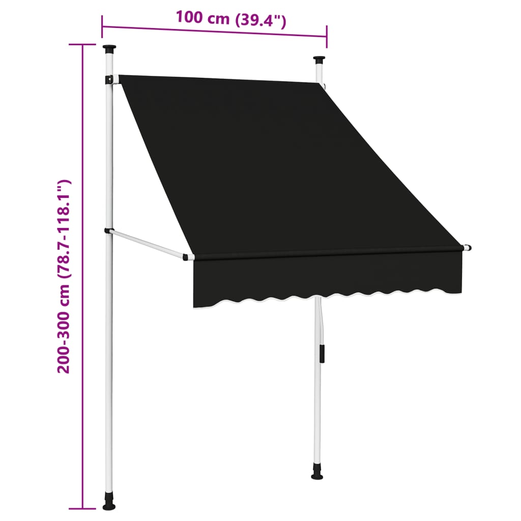 Luifel handmatig uittrekbaar 100 cm antraciet