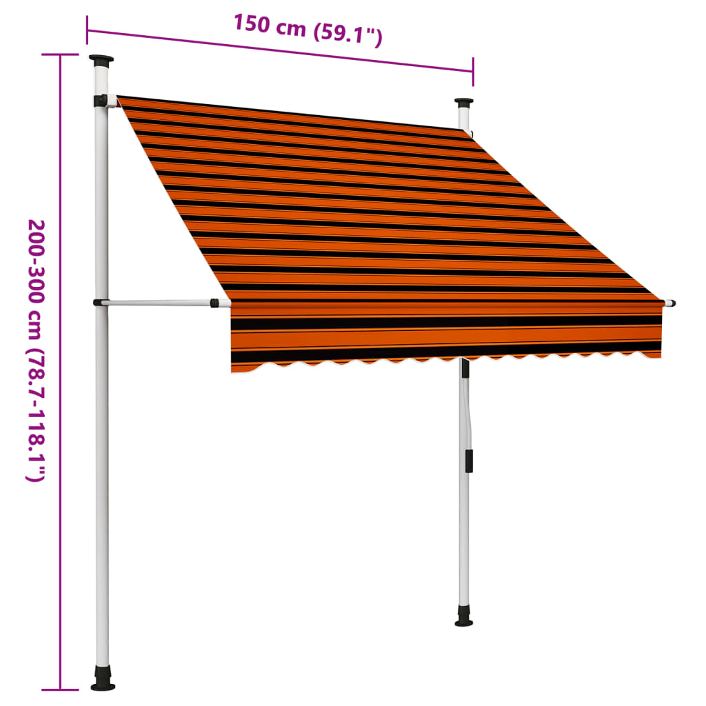 Luifel handmatig uittrekbaar 150 cm oranje en bruin