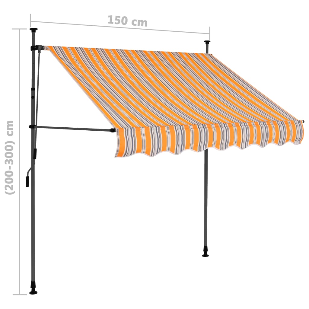 Luifel handmatig uitschuifbaar met LED 150 cm geel en blauw