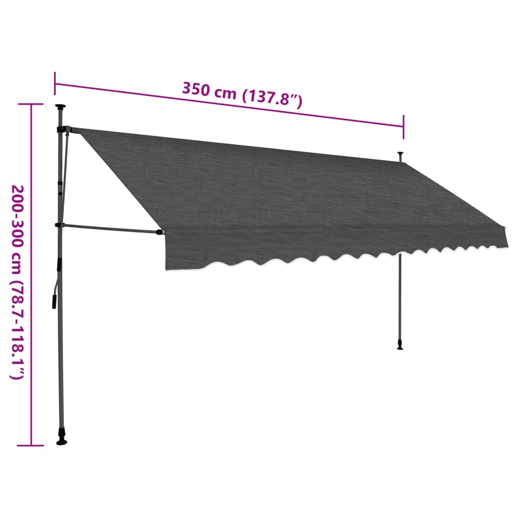 Luifel handmatig uitschuifbaar met LED 350 cm antracietkleurig