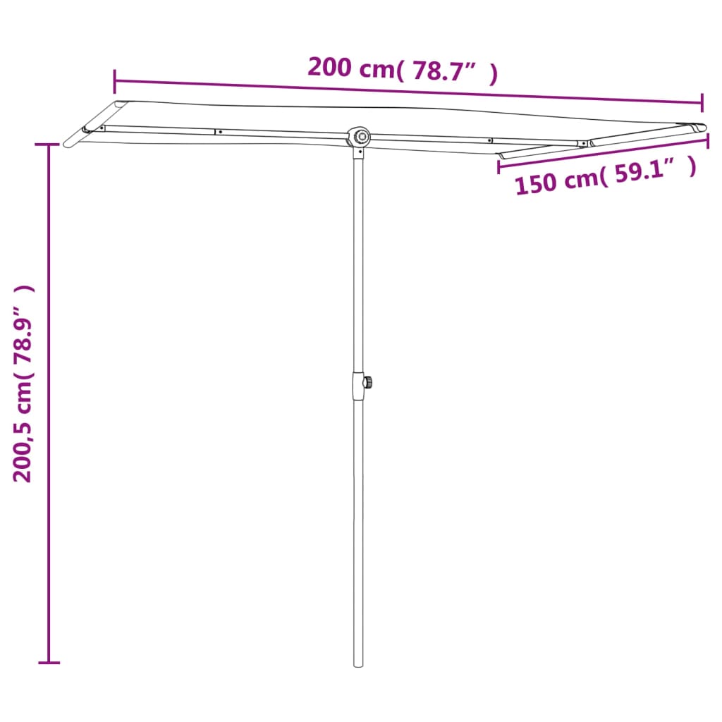 Parasol met aluminium paal 2x1,5 m groen