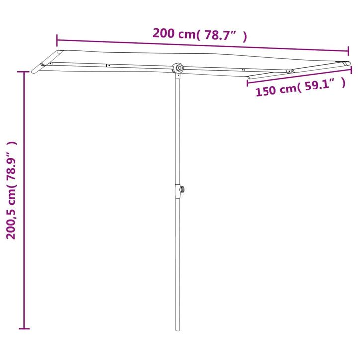 Parasol met aluminium paal 2x1,5 m azuurblauw