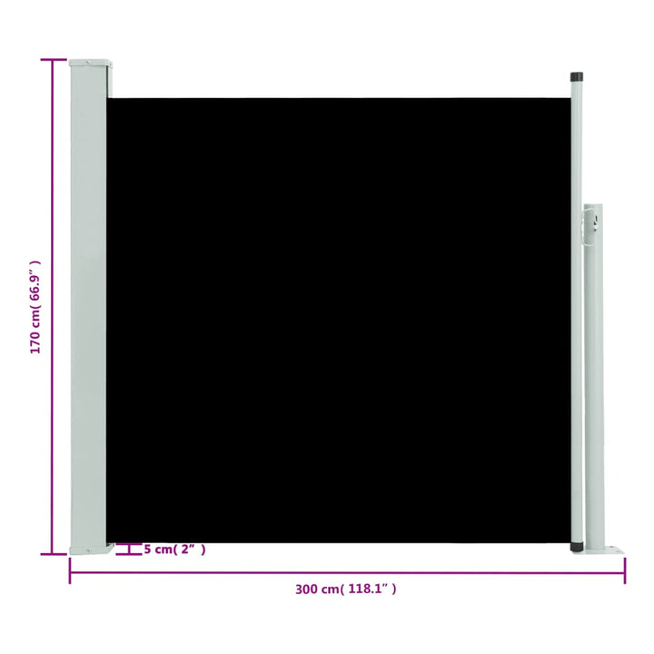 Tuinscherm uittrekbaar 170x300 cm zwart