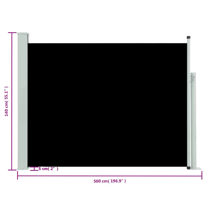 Tuinscherm uittrekbaar 140x500 cm zwart