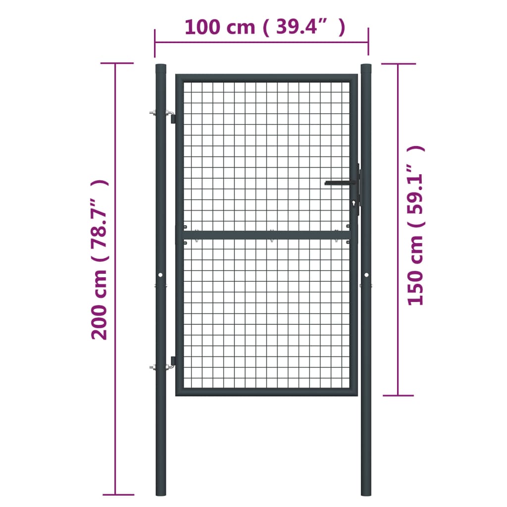 Gaaspoort 100x200 cm gegalvaniseerd staal grijs