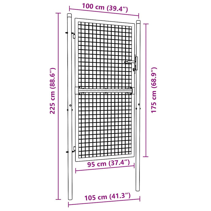 Gaaspoort 100x255 cm gegalvaniseerd staal grijs