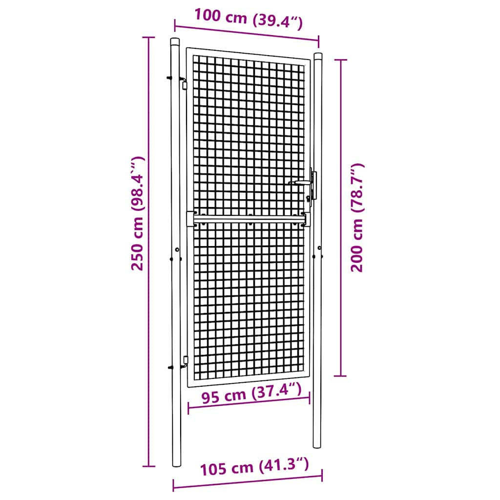 Gaaspoort 100x250 cm gegalvaniseerd staal grijs