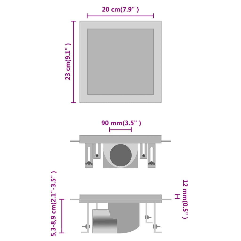 Doucheafvoer met 2-in-1 deksels 23x23 cm roestvrij staal