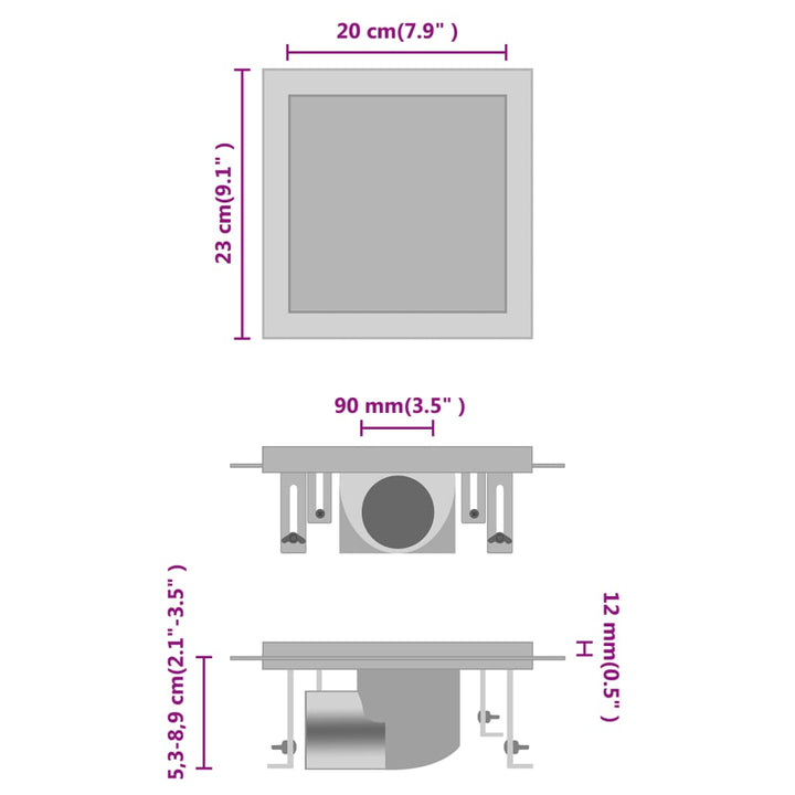 Doucheafvoer met 2-in-1 deksels 23x23 cm roestvrij staal