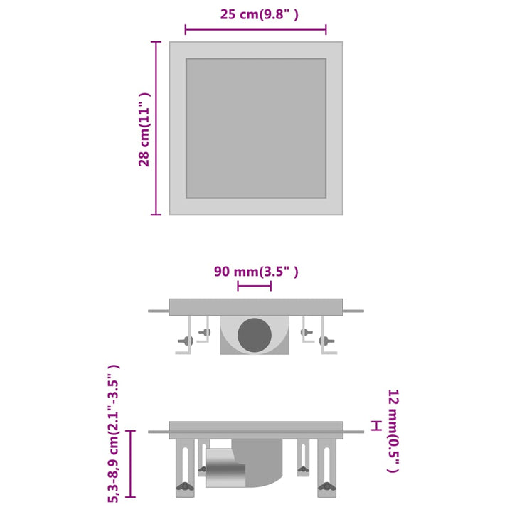 Doucheafvoer met 2-in-1 deksels 28x28 cm roestvrij staal