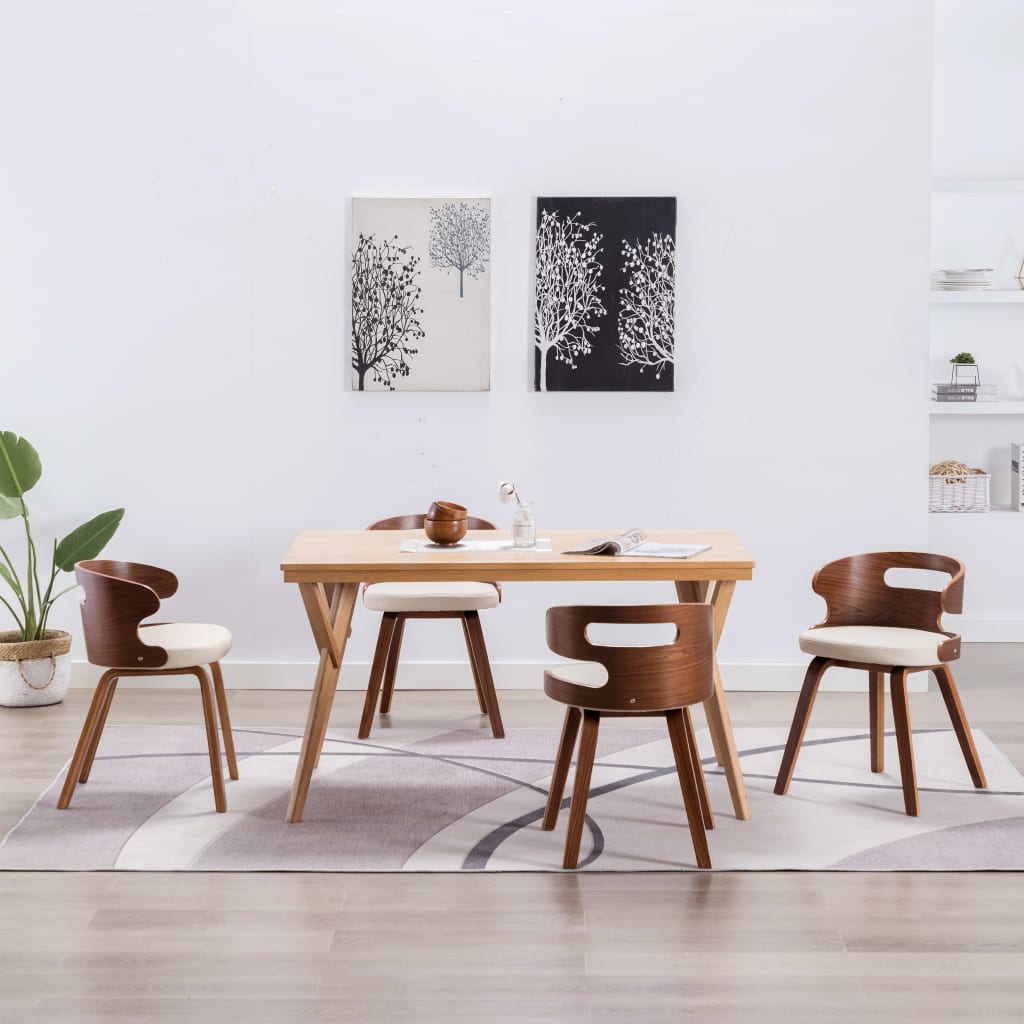 Eetkamerstoelen 4 st gebogen hout en kunstleer crèmekleurig