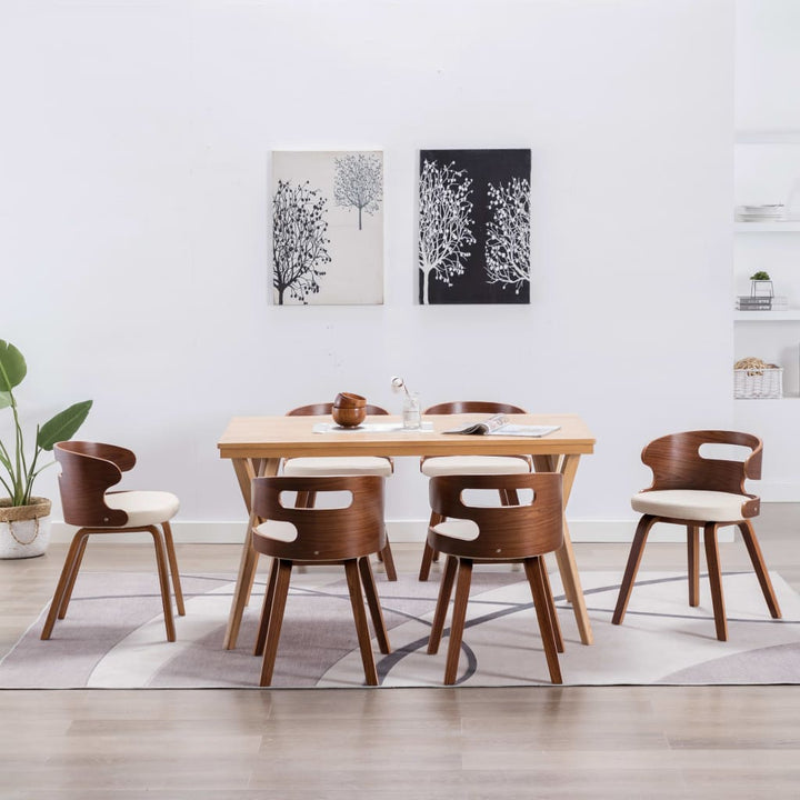 Eetkamerstoelen 6 st gebogen hout en kunstleer crème