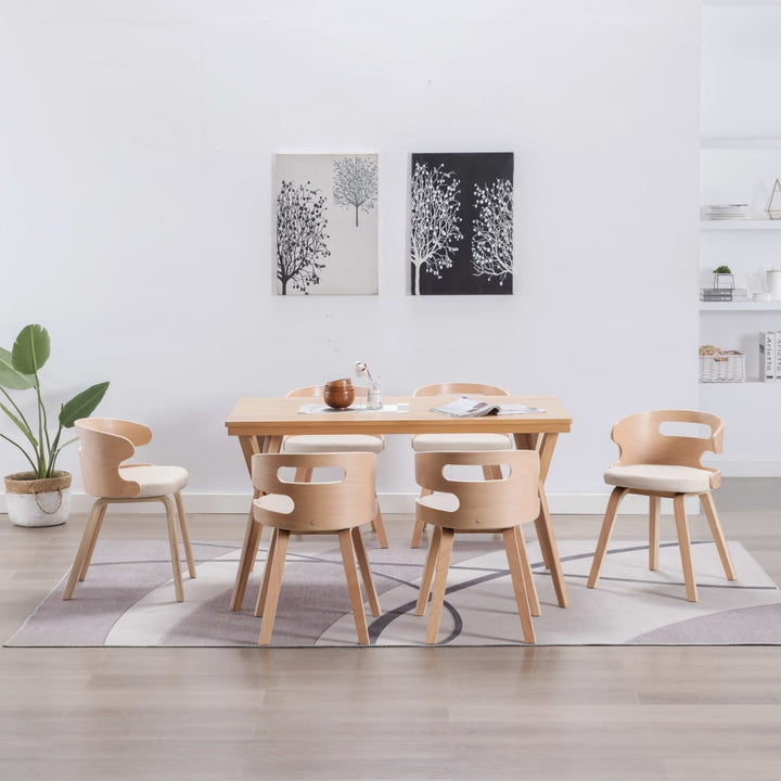 Eetkamerstoelen 6 st gebogen hout en kunstleer crème