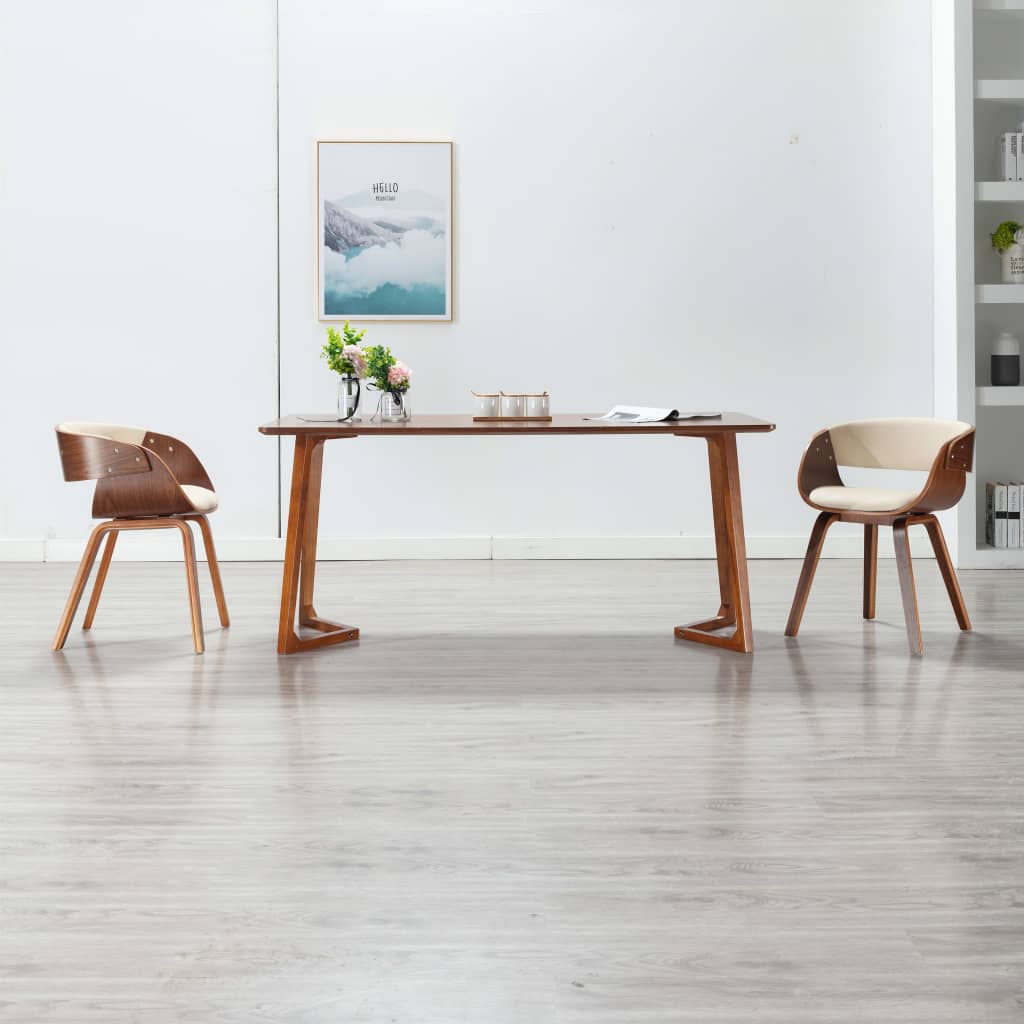 Eetkamerstoelen 2 st gebogen hout en kunstleer crèmekleurig