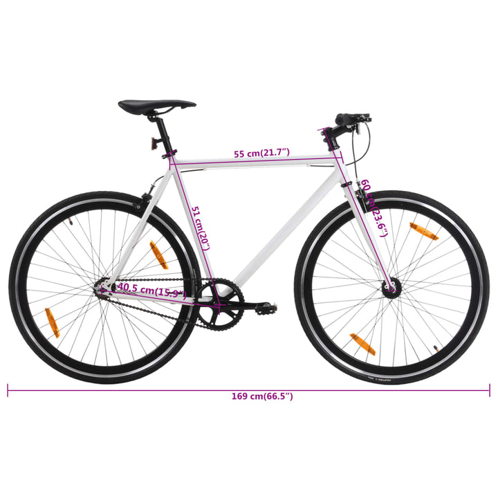 Fiets met vaste versnelling 700 c 51 cm wit en zwart