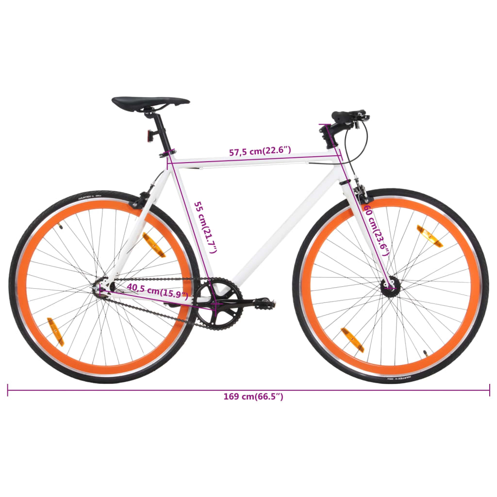 Fiets met vaste versnelling 700 c 51 cm wit en oranje