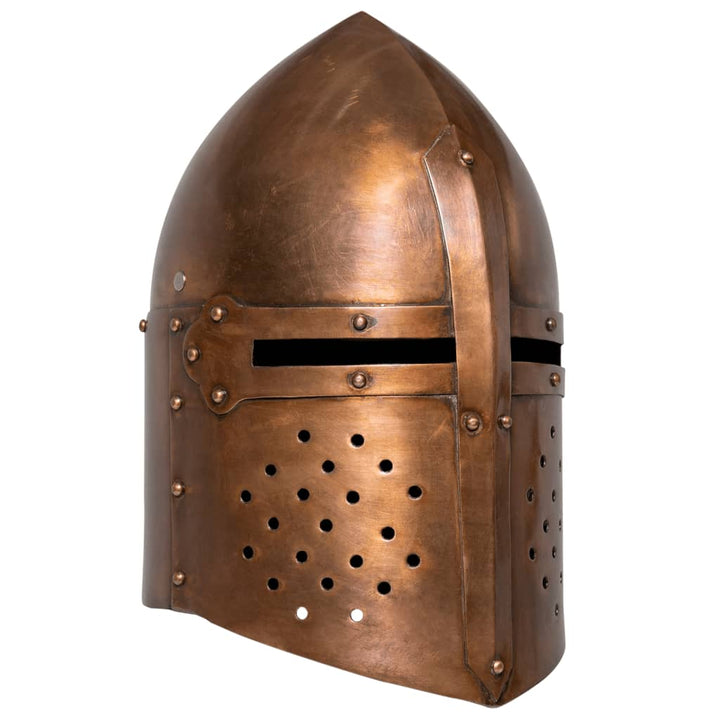 Ridderhelm middeleeuws replica LARP staal koperkleurig