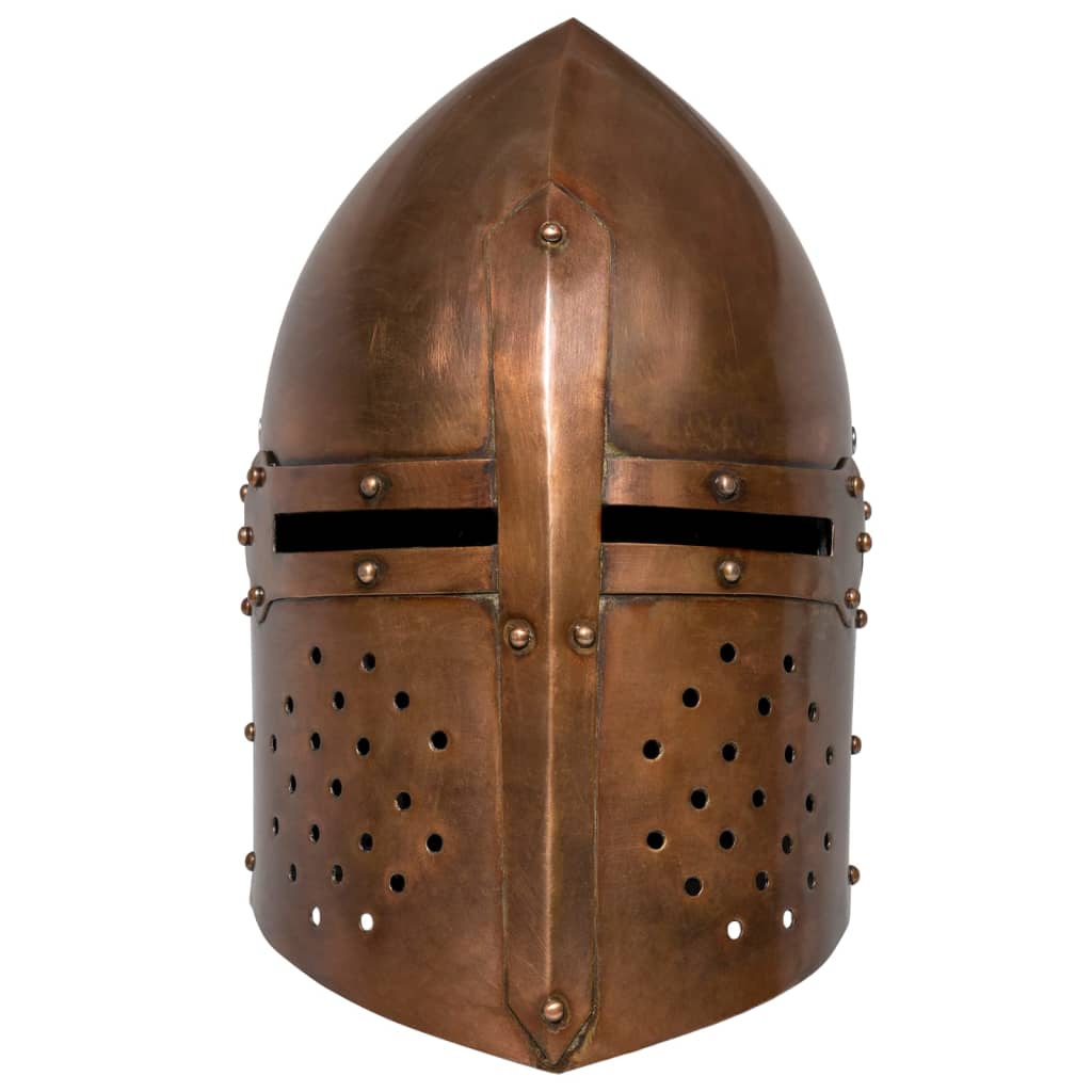 Ridderhelm middeleeuws replica LARP staal koperkleurig