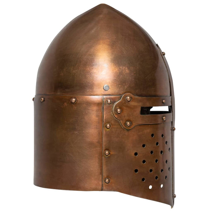 Ridderhelm middeleeuws replica LARP staal koperkleurig