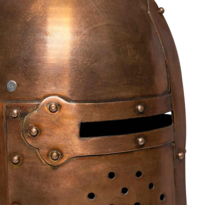 Ridderhelm middeleeuws replica LARP staal koperkleurig