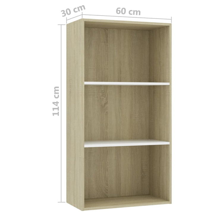 Boekenkast 3 schappen 60x30x114 cm hout wit sonoma eikenkleur