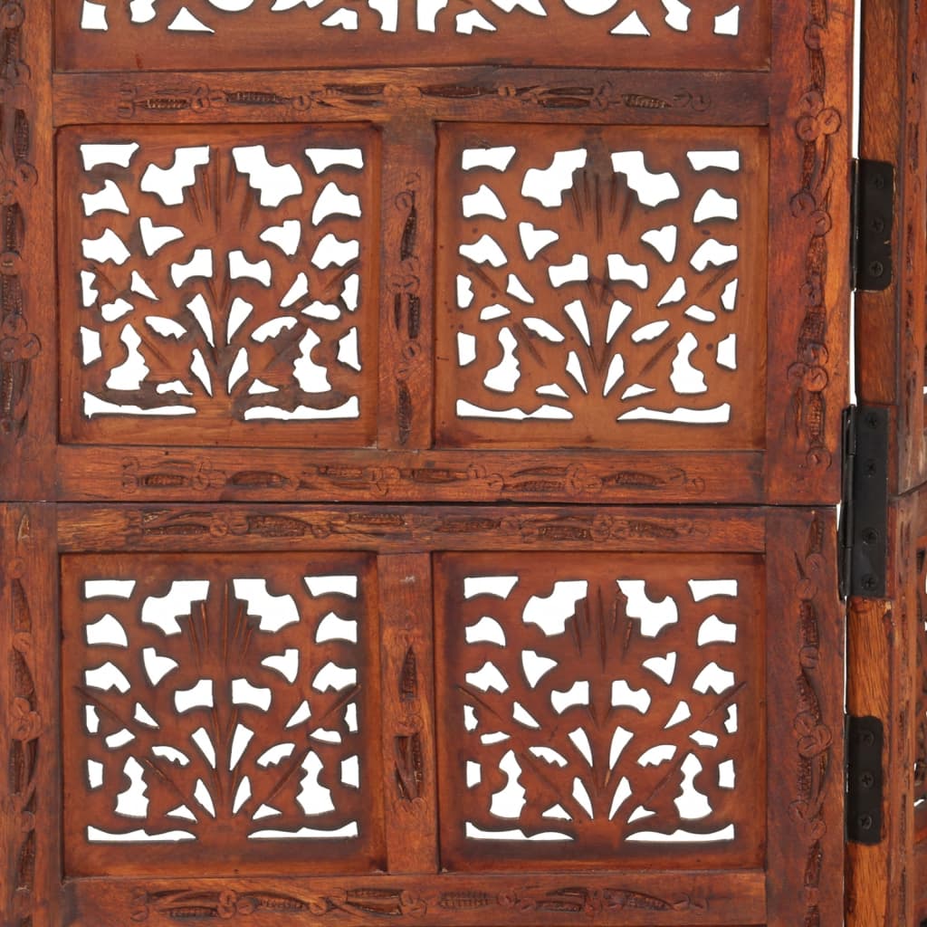 Kamerscherm 4 panelen handgesneden 160x165 cm mangohout bruin