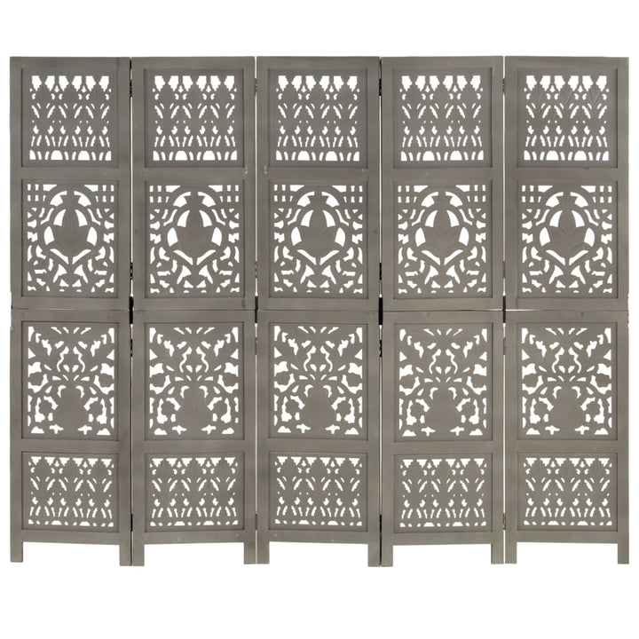 Kamerscherm 5 panelen handgesneden 200x165 cm mangohout grijs