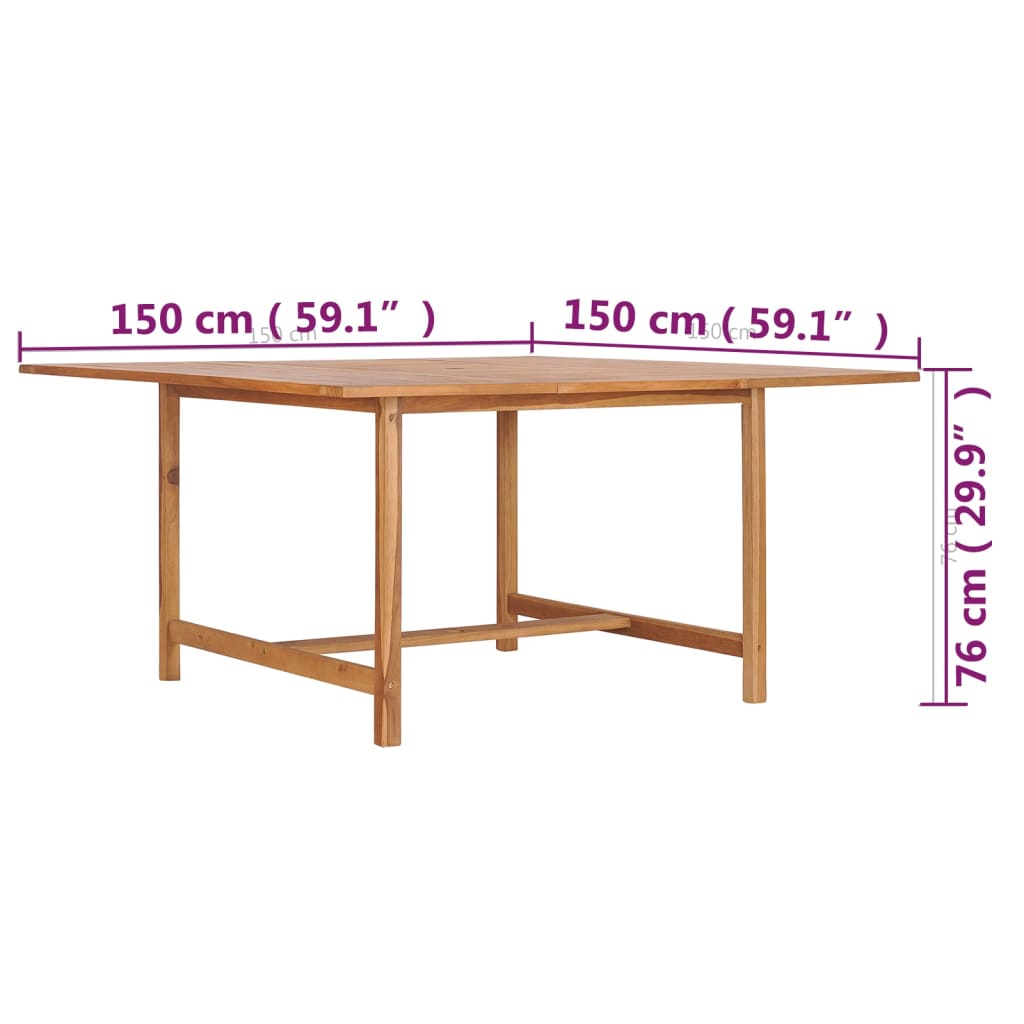 Tuintafel 150x150x76 cm massief teakhout