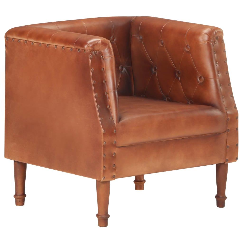 Fauteuil echt leer bruin