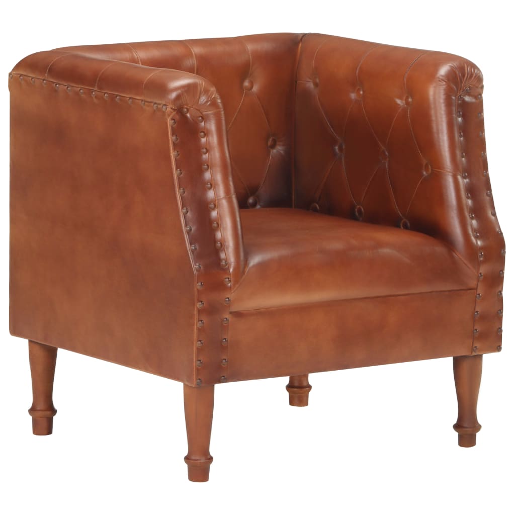 Fauteuil echt leer bruin