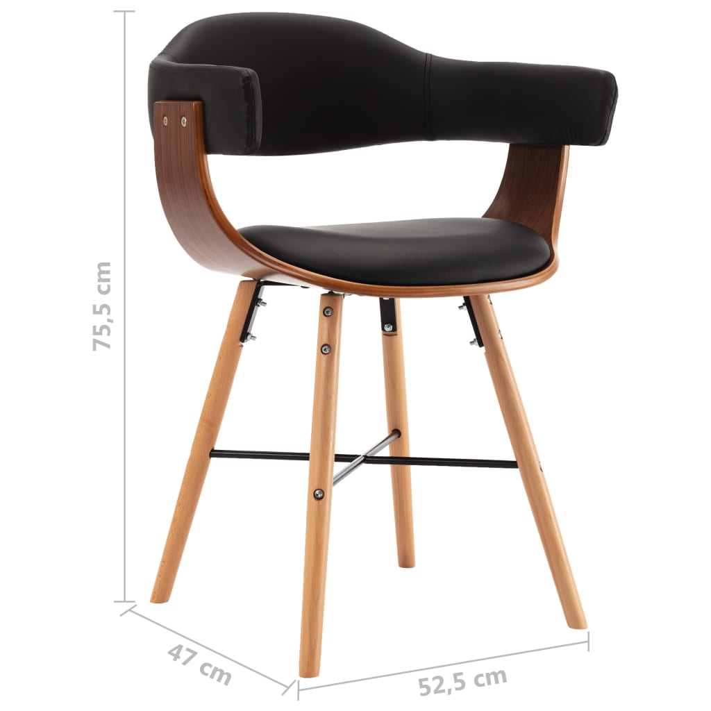 Eetkamerstoelen 6 st kunstleer en gebogen hout zwart