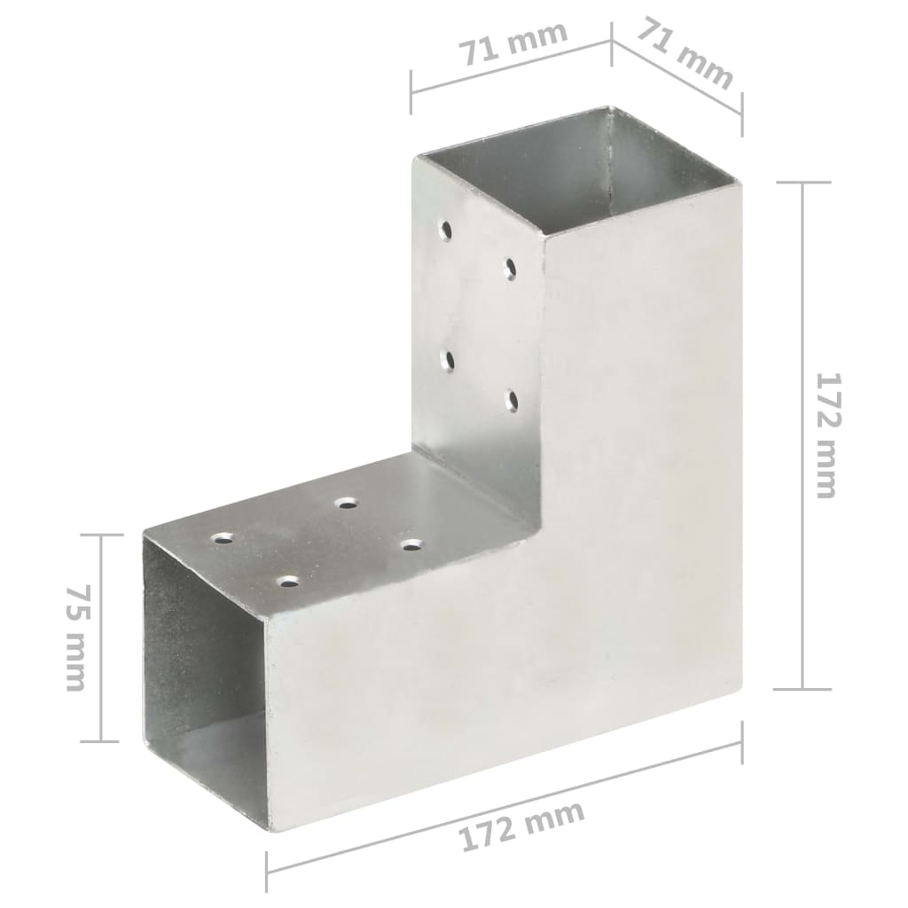 Paalverbindingen 4 st L-vorm 71x71 mm gegalvaniseerd metaal