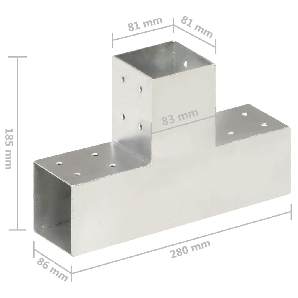 Paalverbindingen 4 st T-vorm 81x81 mm gegalvaniseerd metaal